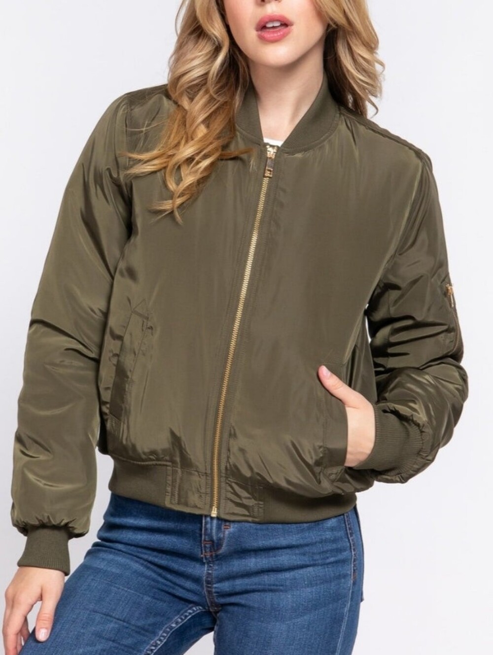 NWT Rosette USA Olive Green Bomber Jacket Size Large